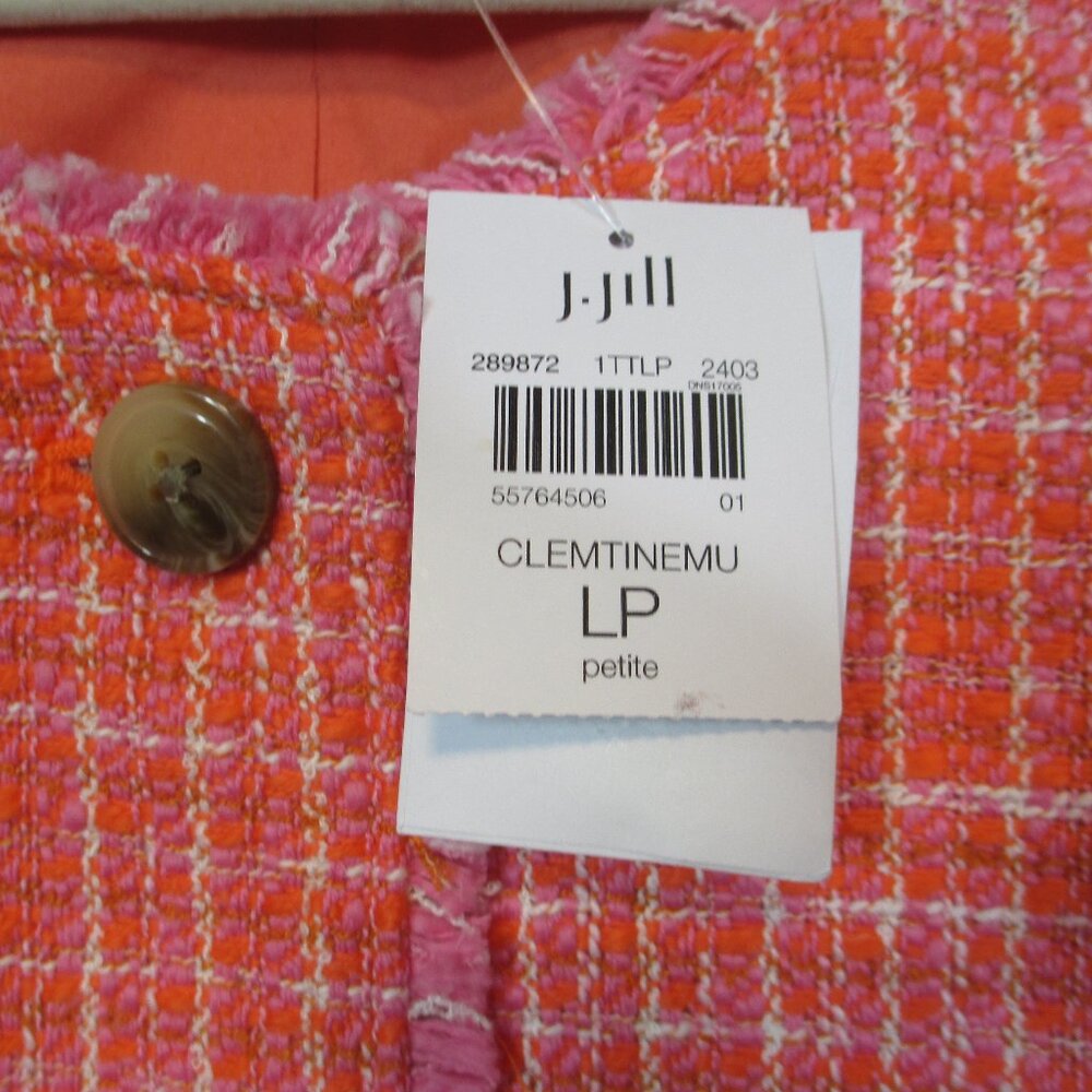 NWT J Jill Womens Blazer Size LP Dahlia Tweed Clementine Fringe Pockets Jacket - Picture 8 of 10